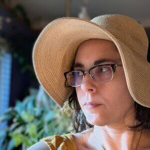 Tommy Hilfiger Wide Brim Straw Hat with Gold Thread & Logo Accent